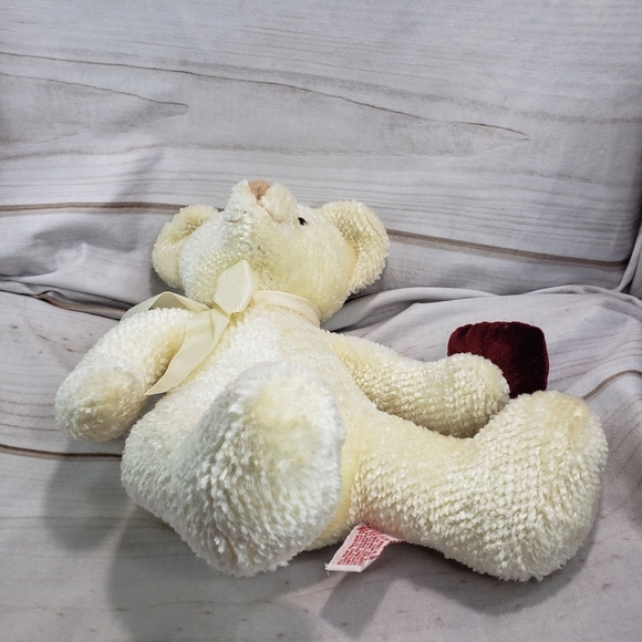 Russ L'amour Chenille Cream Valentine Teddy Bear Red Velvet Heart 12 Inch 4862 - Picture 6 of 11